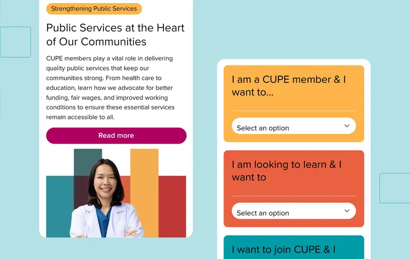 Screenshots of the CUPE mobile website