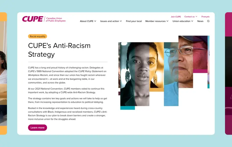 Screenshot of the CUPE website