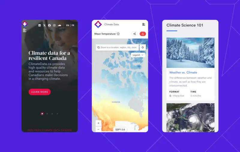 Three mobile screenshots of the Climate Data website