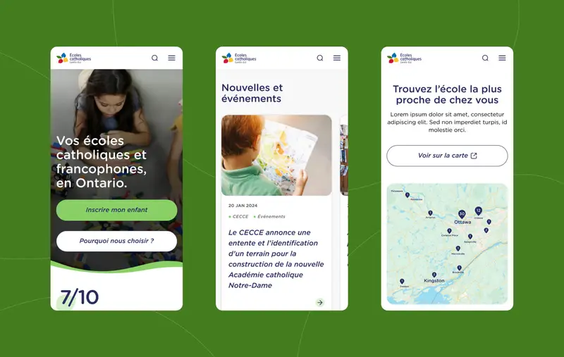Capture d'écran de trois sites mobiles du CECCE