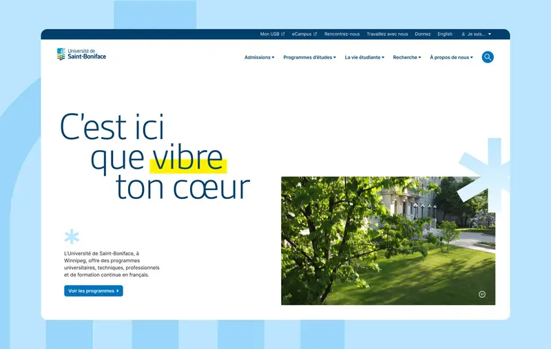 Capture d'écran du site Web du l'Université de Saint-Boniface