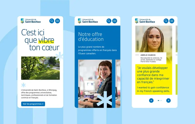 Capture d'écran du site Web de l'Université de Saint-Boniface