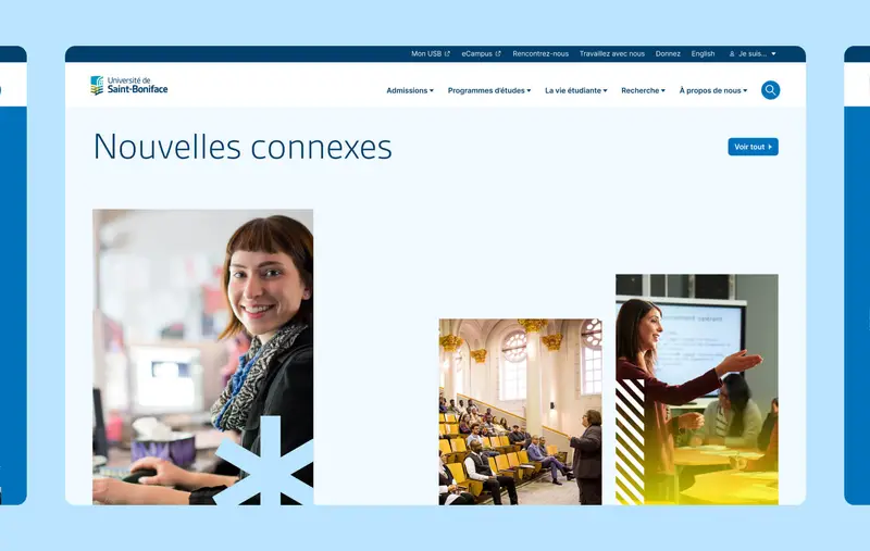 Capture d'écran du site Web de l'Université de Saint-Boniface