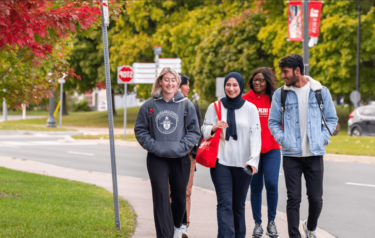 students walking along a street