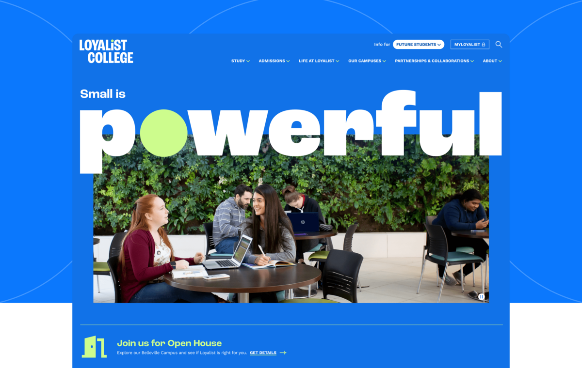 A screenshot of the homepage of the Loyalist College website