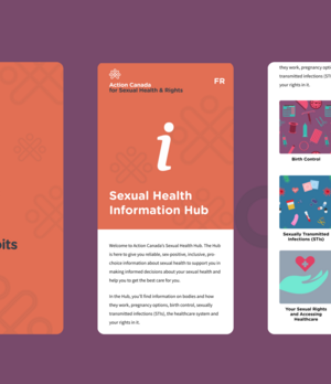 3 screenshots of the mobile Action Canada site