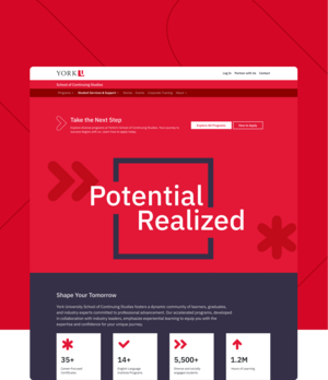 A York University School of Continuing Studies thumbnail in red and grey brand colours