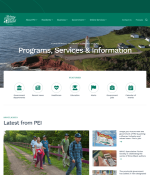 A screenshot of the government of PEI website