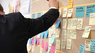 Agile workshop board with colorful post-its